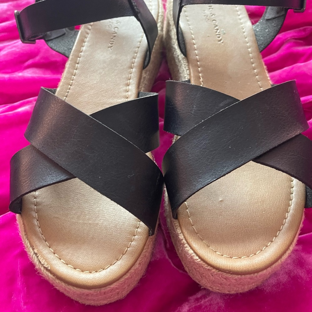 Rock & Candy Black Crisscross Wedge Espadrilles
